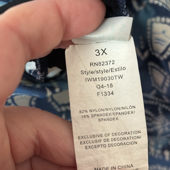 Women’s Plus Size Island Waves Swim Tankini Top, 3X, Blue/White - Picture 7 of 7